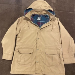 Vintage Woolrich women’s M coat chore barn jacket parka brown flannel lined zip - Picture 1 of 12