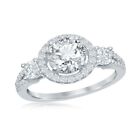 Sterling Silver Round Cz Halo Engagement Ring, Size 6