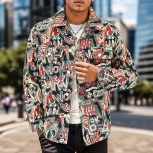 NWT Mens Voguishli Comic Book Designer Jacquard Blazer Jacket Sz XL (US 41) - Picture 1 of 7