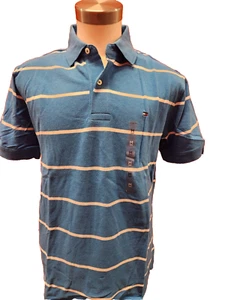 NWT Men's Tommy Hilfiger Polo Shirt WH/BLUE Striped Size M - Picture 1 of 4