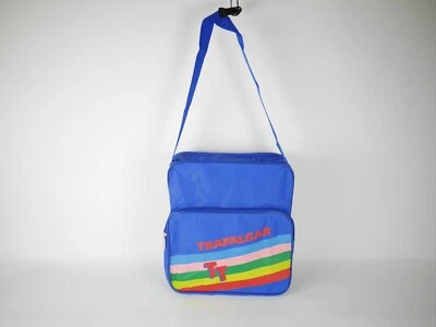 Vtg TRAFALGAR Blue & rainbow nylon Messenger Travel Bag Overnight 13.5"x12.5" - Image 1 of 4