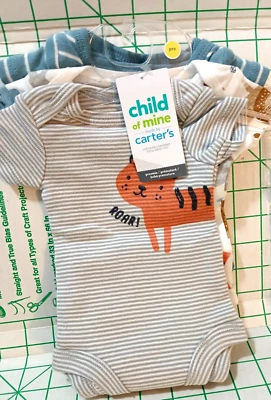 LOTE de 3 BODYS CARTER'S BEBÉ PREMATURO NUEVOS CON ETIQUETAS RAYAS DE TIGRE JUNGLA ANIM Foto 1 de 4