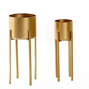 2 Gold Metal Planter Stand Decorative Indoor Flower Pots Party Events Supplies - Picture 1 of 9
