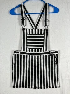 Bardot Junior Girls Overall Jumper Dress Size 16 White Striped Denim Buckle Bib - Picture 1 of 10