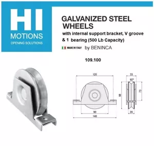 RUEDA DE RODILLO DE PUERTA DESLIZANTE BENINCA 4"V CON SOPORTE/500 LB (109.100) 2 PIEZAS - Imagen 1 de 4