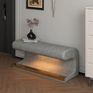 Entryway Bench Leather Upholstered Ottoman with Sensor Light Living Room Bedroom - Picture 1 of 9