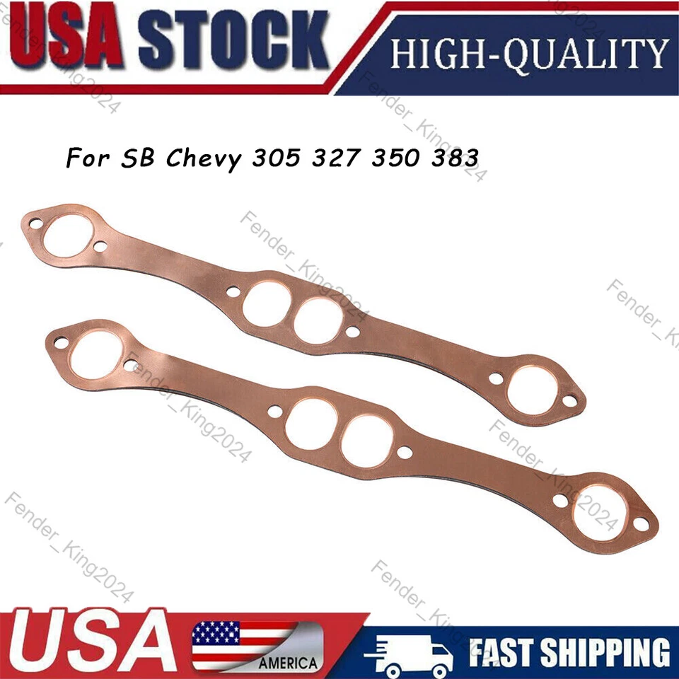 2PC Oval Port Copper Header Exhaust Gaskets For SB Chevrolet 262 267 283 302 305 Foto 1 de 4
