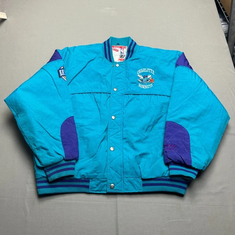 Vintage Charlotte Hornets Jacket Mens XL Blue Puffer Bomber Coat Basketball NBA Cover