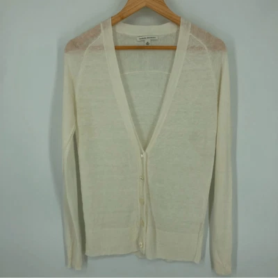 Cárdigan Banana Republic 100 % lino para mujer mediano profundo V acanalado ribete botones blanco Foto 1 de 4