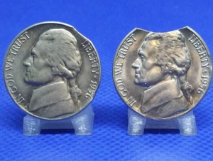 1956-P/D Double Clipped Planchet Nickels errors - Picture 1 of 2