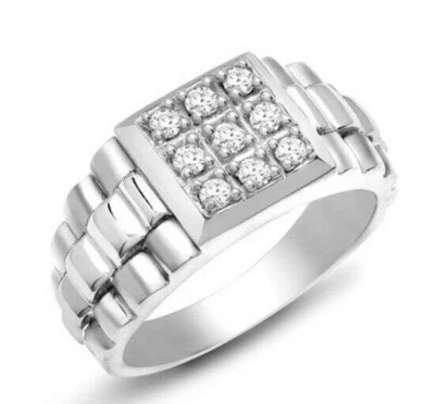 Anillo de diamantes naturales de oro blanco de 9 quilates para caballero sello meñique con sello Foto 1 de 4