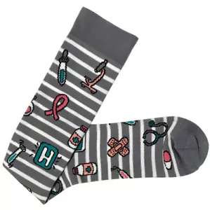 Prestige Grey Stripes & Medical Symbols 15-18mmHG Compression Knee Sock - Picture 1 of 1