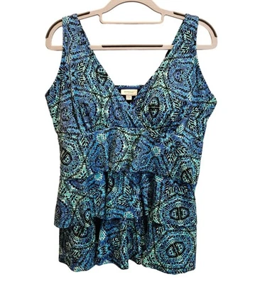 Avenue Tankini Swim Top 14W Sujetador Incorporado Azul Correas Ajustables Cuello en V Playa Foto 1 de 4