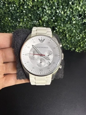 Мужские часы Emporio Armani белый циферблат силиконовый ремешок сталь AR5859 - Изображение 1 из 4