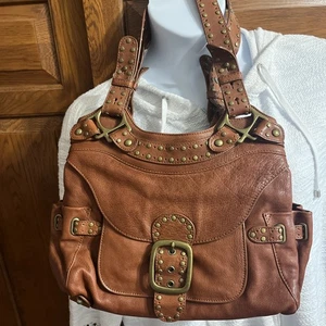 KOOBA Bolso de Mano Marrón Tachonado Bolso de Mano Cartera Cuero con Herrajes de Latón Hebillas - Imagen 1 de 17