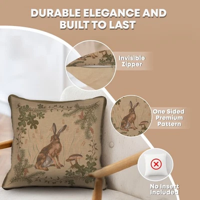 The Hare Throw Pillow Cover - Jacquard Tapestry Cushion Cover 19x19 in New - Image 1 of 4