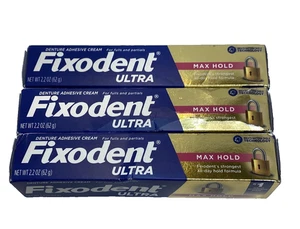 Fixodent Ultra Max Hold 2,2 oz crème adhésive sécurisée pour prothèses dentaires paquet de 3 - Photo 1/9