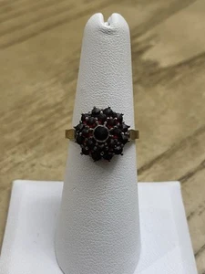 Vintage Bohemian Red Garnet 900 Silver Gold Guilt Cluster Ring Size 7 - Picture 1 of 3