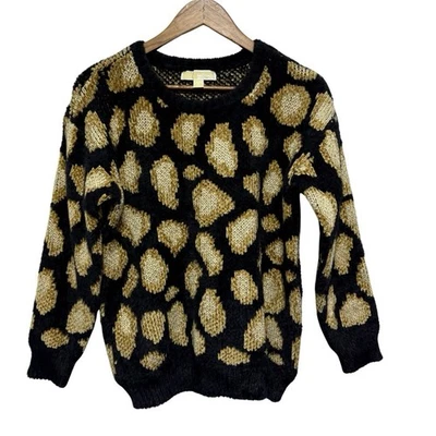 Suéter Michael Kors Mujer S Negro Dorado Metálico Estampado Animal Pestañas Suave Foto 1 de 4