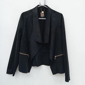 Biba Waterfall Jacket UK 14 Women's Black Faux Suede Long Sleeved FLT09-EH - Picture 1 of 7