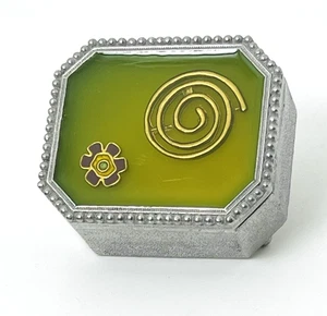 Vtg Octagonal Sterling Silver Trinket Box 2" x 1-3/4" x 1"- w/Green Ornate Cover - Picture 1 of 12