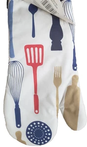 Jumbo bedruckter Küchenofenhandschuh (7"x13") BUNTE UTENSILIEN, dunkelblaue Rückseite, BH - Bild 1 von 9