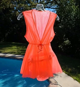 Vintage 60er Neon Orange Nylon Babydoll 2tlg Nachthemd & Höschen Set Gr. S NEUWERTIG - Bild 1 von 14