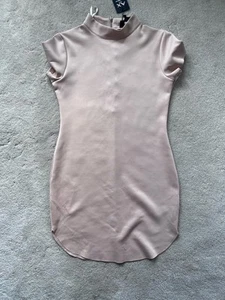 Ax Paris Nude High Neck Fitted Mini Dress Round Hem. UK 14. RRP £28. *PEN MARK* - Picture 1 of 9