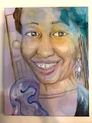 The Smile mujer afroamericana RETRATO ORIGINAL PINTURA DE ARTE DE ROBLE moderna Foto 1 de 4