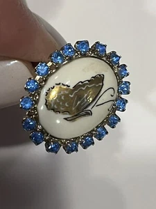 Vintage goldener Schmetterling blauer Strass Ring verstellbar! - Bild 1 von 4