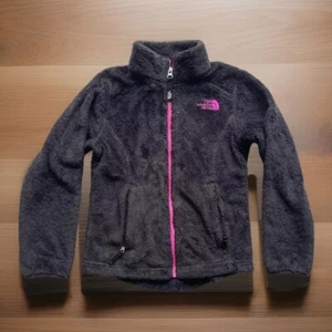 THE NORTH FACE Jacket Girls 14/16 Large Black & Pink Osalita Fuzzy Fleece Coat - Picture 1 of 12