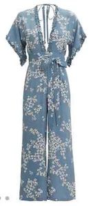 FAITHFULL THE BRAND Womens Jumpsuit Large Blue Floral Wide Leg Crop LaVilla - Picture 1 of 16