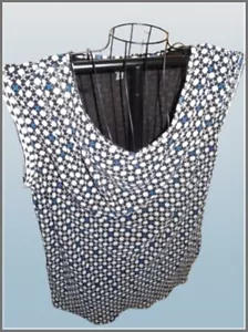 WORTHINGTON PRINT BLOUSE TOP, BLACK, WHITE, BLUE 2X - Picture 1 of 3