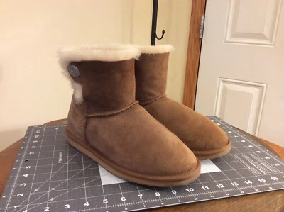 Botas curtas femininas EMU Australia tamanho 10 marrom shearling ORE W11788 EXCELENTE ESTADO USADO - Imagem 1 de 4