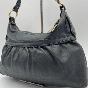 FENDI Chef FF Zucca Pattern Shoulder Bag Hand Bag Leather Black x Gold Used - Picture 1 of 10