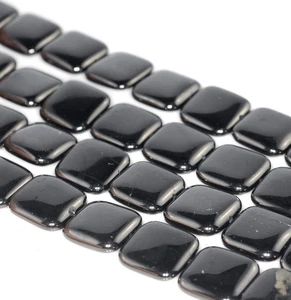 21X21MM BLACK JET GEMSTONE ORGANIC PERFECT SQUARE 21MM LOOSE BEADS 16inch - Picture 1 of 4