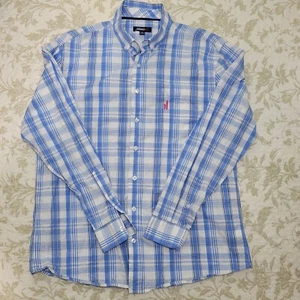 Johnnie O Shirt Mens Extra Large Blue Gingham Plaid Check Casual Button Up - Picture 1 of 11