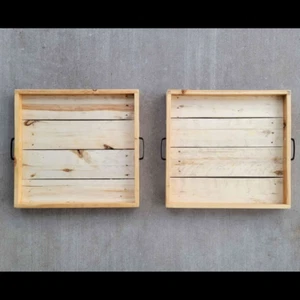 2 Handmade Finished Serving Trays Handles Reclaimed Pallet Wood LARGE 22" x 21" - Picture 1 of 6