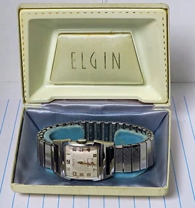 CLEAN Mens Elgin Watch 10k Gold Square Tank Art Deco 1940s SERVICED - Picture 1 of 6
