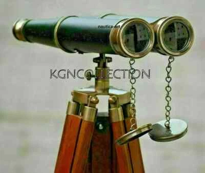 Binoculares de colección de latón azul marino soporte de piso barco marino binocular trípode de madera 60"" Foto 1 de 4
