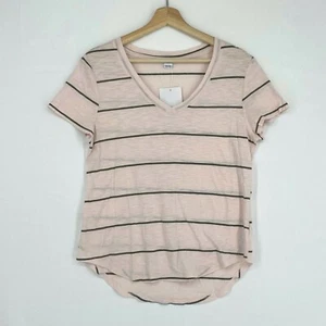Splendid Womens Small Pajama Top Pink Olive Green Stripe Slub Knit V-Neck Lounge - Picture 1 of 8