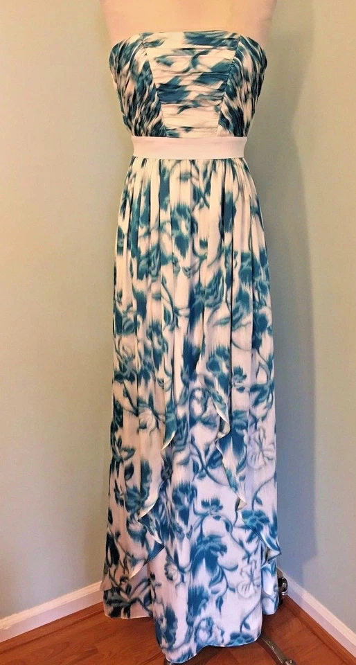 BCBG Max Cleo Xs 2 Cóctel Formal Aqua Blanco Vestido Largo Fiesta Ikat Noche Wow Foto 1 de 4