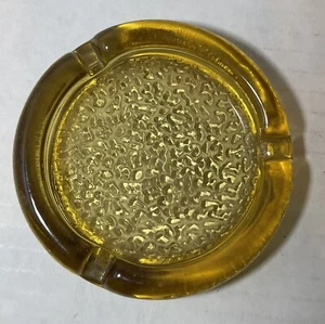 Vintage Amber Yellow Round Glass Ashtray with Textured Bottom - Picture 1 of 2