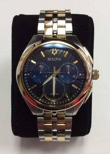 BULOVA Men's CURV Two-Tone Stainless Steel Navy Dial Chronograph WATCH 98A159 - Picture 1 of 6