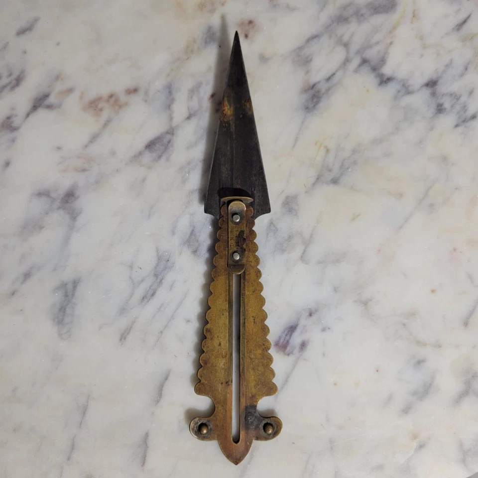 Antique 1872 D.M. Co Brass with Steel Blade Button Hole Gauge & Cutter - Image 1 of 4