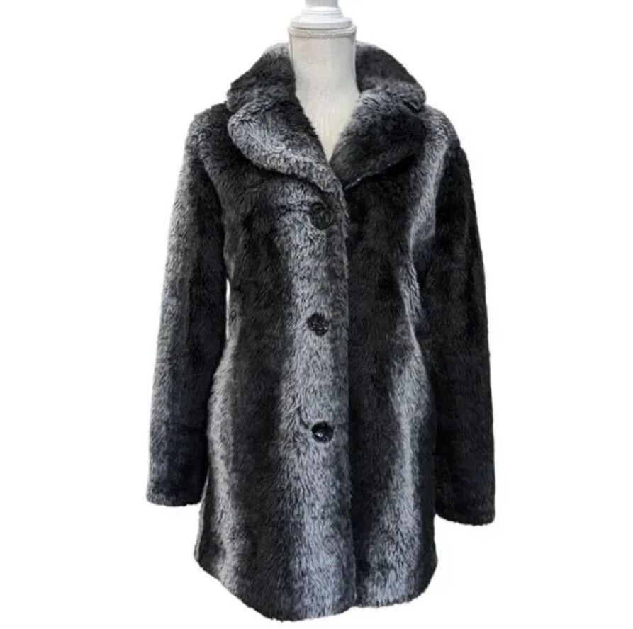 Abrigo Blanc Noir Gris y Negro Imitación Piel Abotonada Talla S Foto 1 de 4