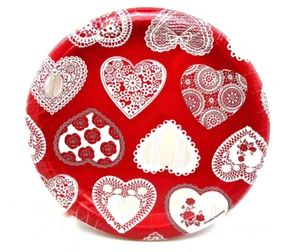 Valentine's Day Lace Heart Paper Plates,8x,Red,White Lacy Hearts,8 3/4" x 8 3/4" - Picture 1 of 1