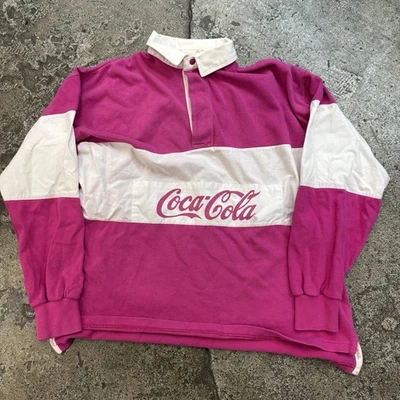 Vintage 90s Pink Polo Rugby Coca Cola Soda Brand Long Sleeve Men’s Medium - Image 1 of 4