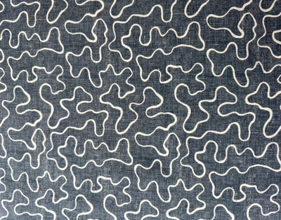 OKA CURTAIN FABRIC Squiggle Design BLUE AND WHITE 100% LINEN 0.60 METRE - Image 1 of 4