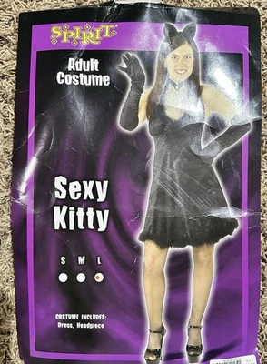 Womens Sexy Kitten Cat Halloween Costume Size Large Black Velour Halter Dress - Image 1 of 4